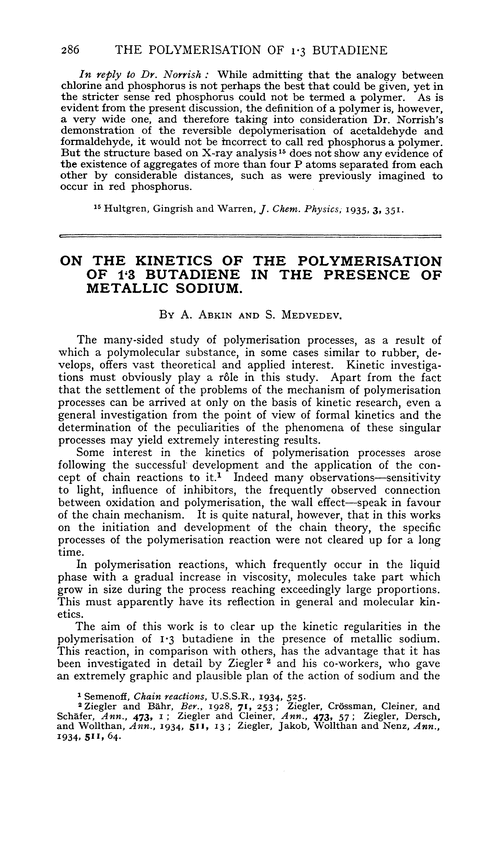 On the kinetics of the polymerisation of 1.3 butadiene in the presence of metallic sodium