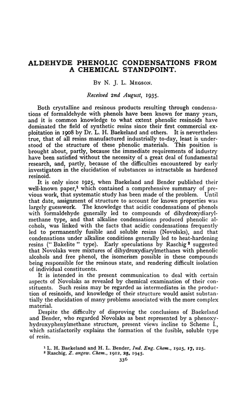 Aldehyde phenolic condensations from a chemical standpoint