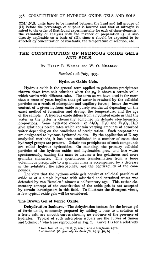 The constitution of hydrous oxide gels and sols