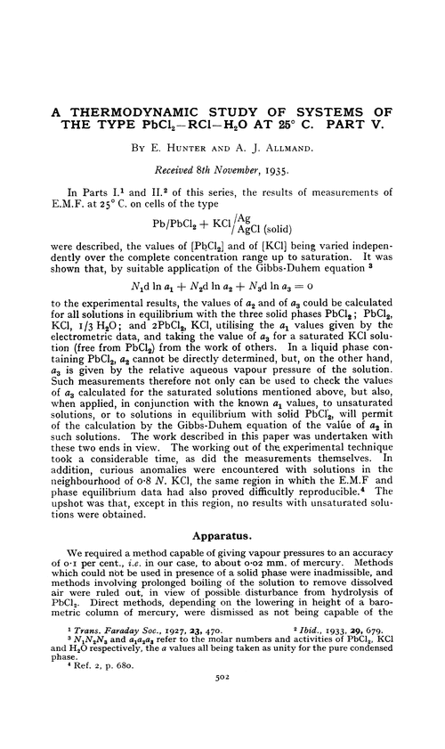 A thermodynamic study of systems of the type PbCl2—RCl—H2O at 25° C. Part V.