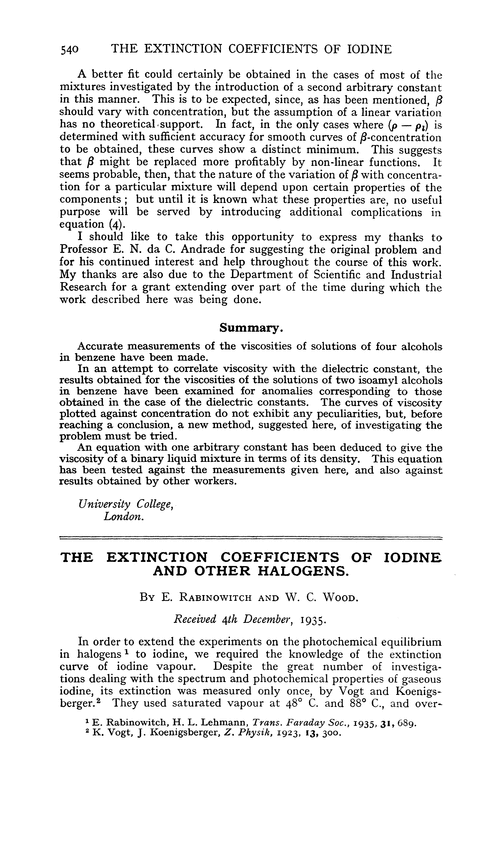 The extinction coefficients of iodine and other halogens