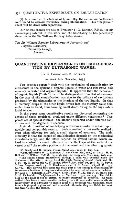 Quantitative experiments on emulsification by ultrasonic waves