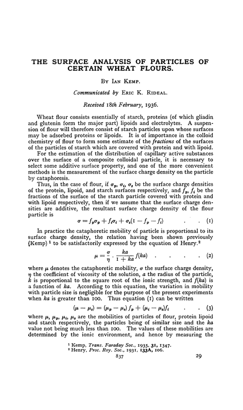 The surface analysis of particles of certain wheat flours