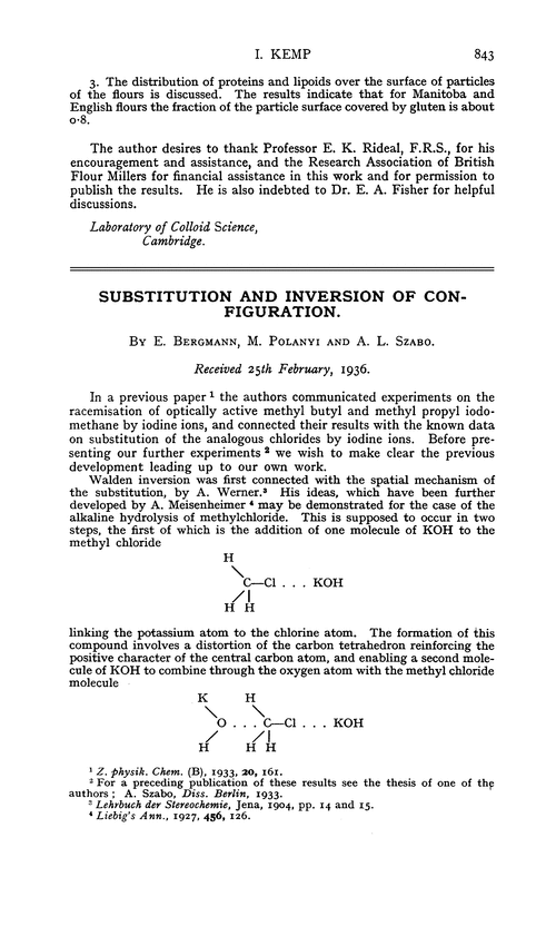 Substitution and inversion of configuration