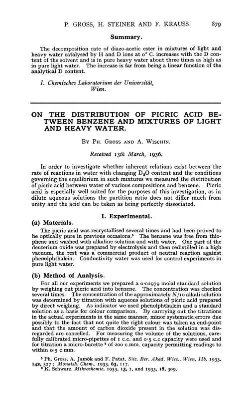 On the distribution of picric acid between benzene and mixtures of light and heavy water
