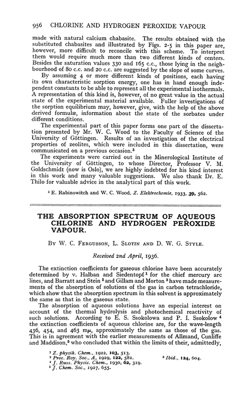 The absorption spectrum of aqueous chlorine and hydrogen peroxide vapour