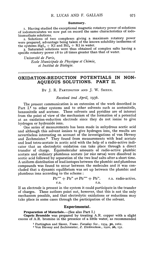 Oxidation-reduction potentials in non-aqueous solutions. Part II