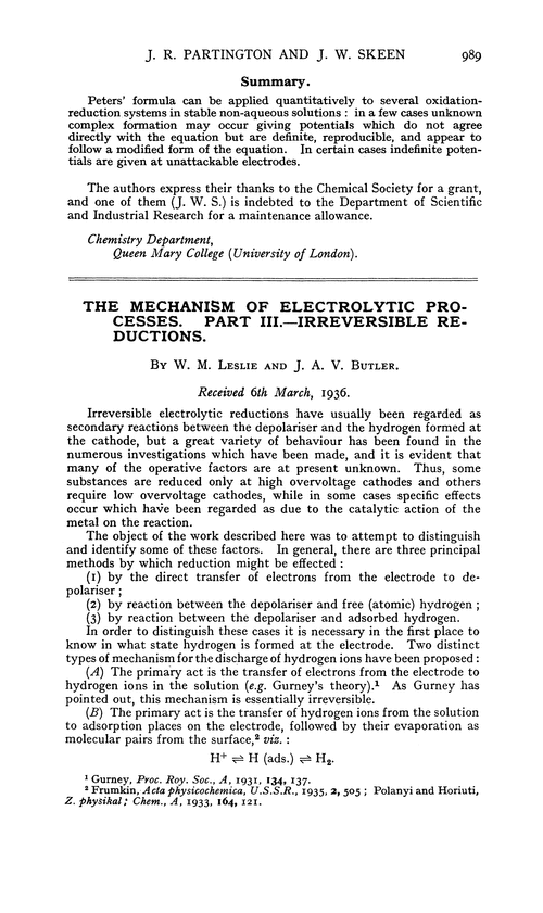 The mechanism of electrolytic processes. Part III.—Irreversible reductions