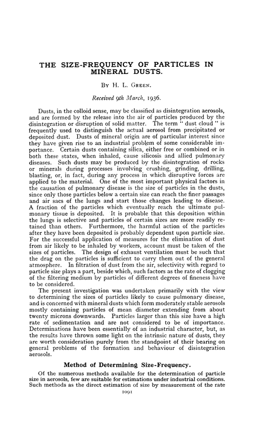 The size-frequency of particles in mineral dusts