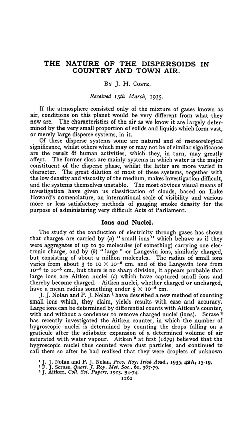 The nature of the dispersoids in country and town air