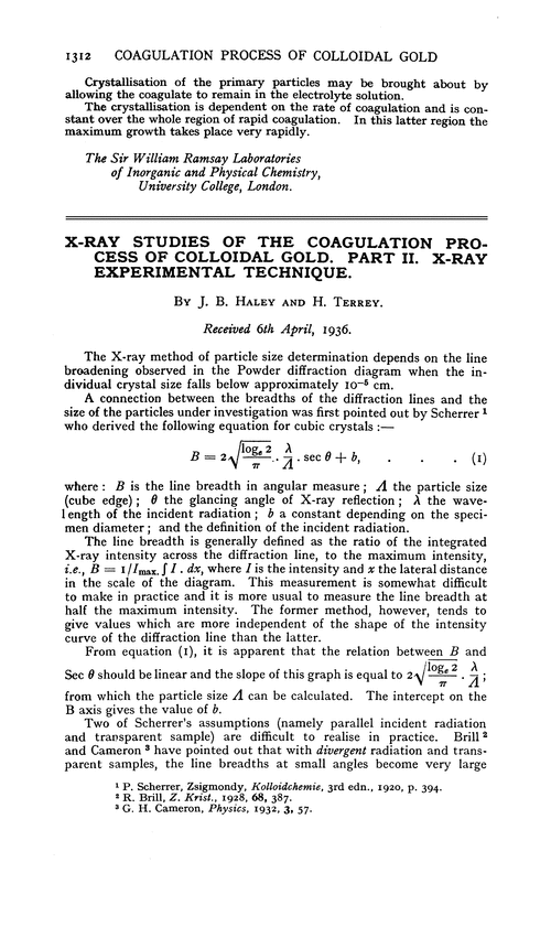 X-ray studies of the coagulation process of colloidal gold. Part II. X-ray experimental technique