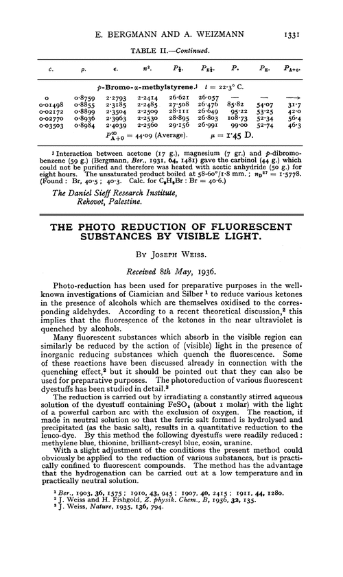 The photo reduction of fluorescent substances by visible light
