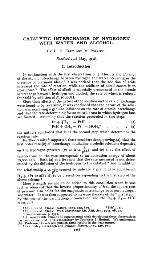 Catalytic interchange of hydrogen with water and alcohol