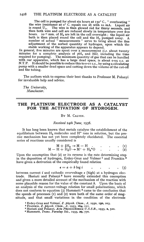 The platinum electrode as a catalyst for the activation of hydrogen
