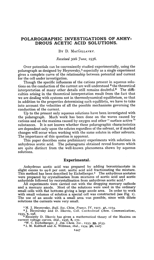 Polarographic investigations of anhydrous acetic acid solutions