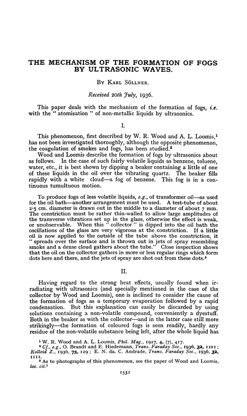 The mechanism of the formation of fogs by ultrasonic waves