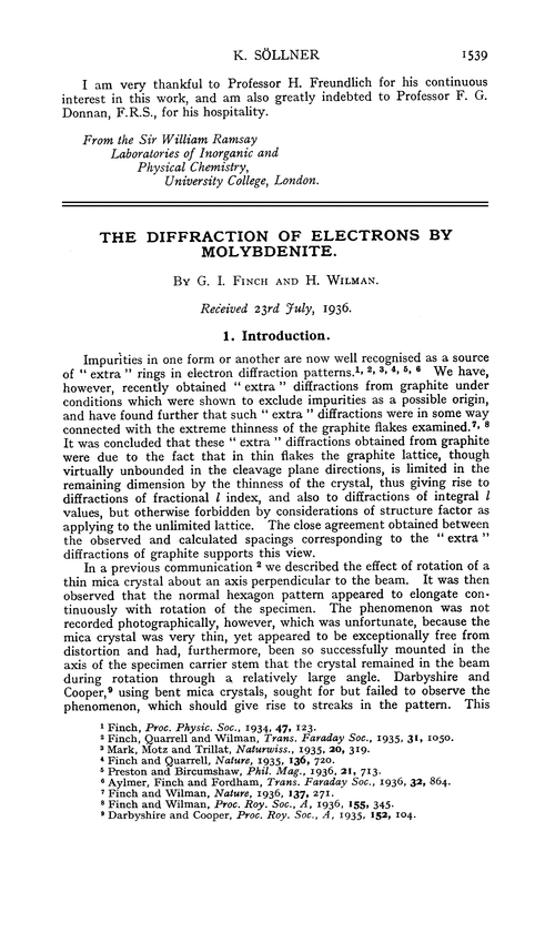 The diffraction of electrons by molybdenite