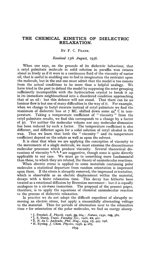 The chemical kinetics of dielectric relaxation
