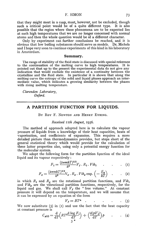 A partition function for liquids