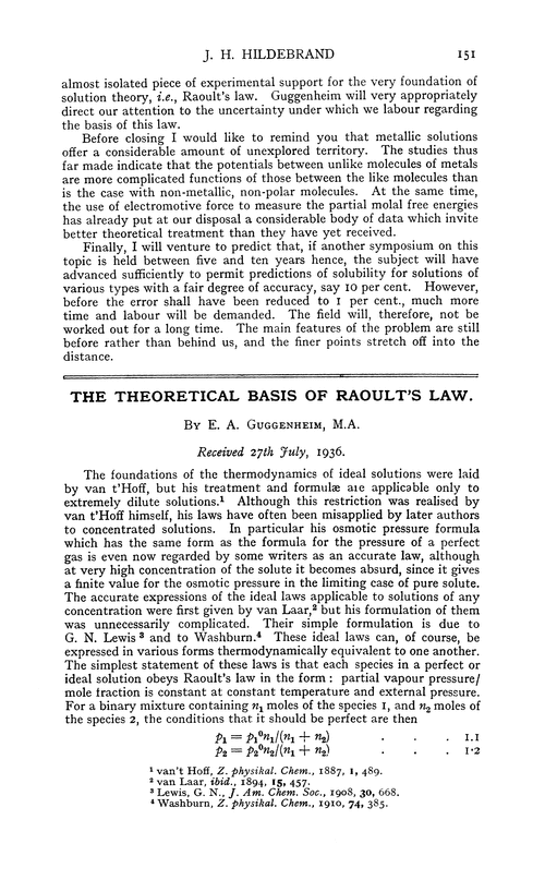 The theoretical basis of Raoult's law