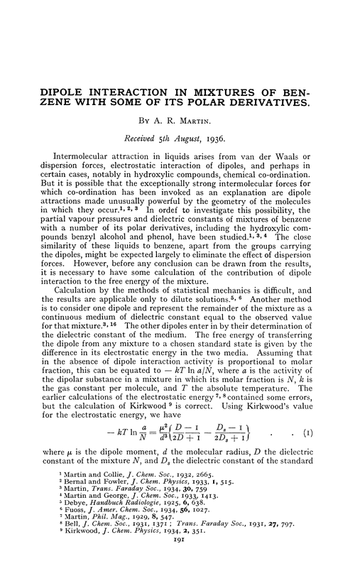 Dipole interaction in mixtures of benzene with some of its polar derivatives