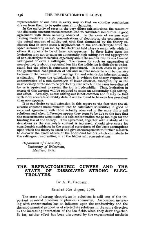 The refractometric curves and the state of dissolved strong electrolytes