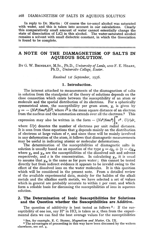 A note on the diamagnetism of salts in aqueous solution