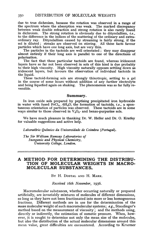 A method for determining the distribution of molecular weights in macromolecular substances