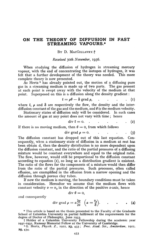 On the theory of diffusion in fast streaming vapours