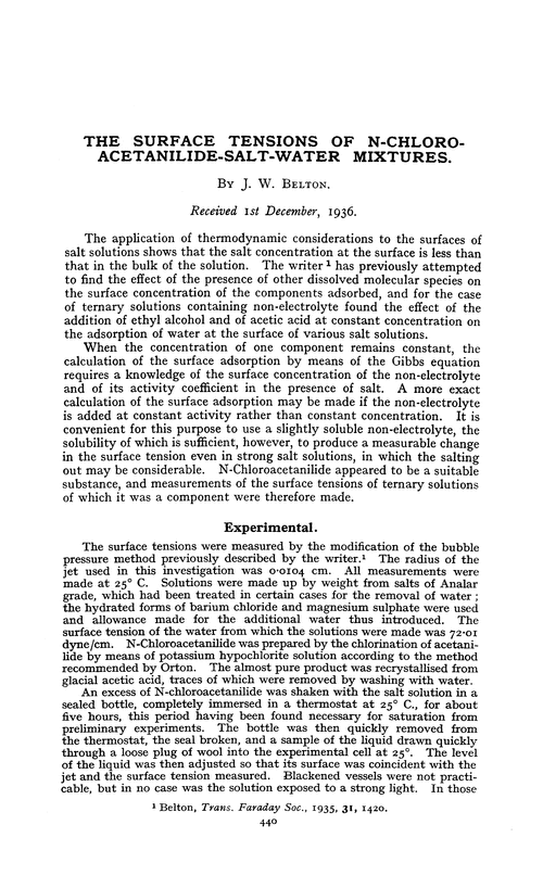 The surface tensions of N-chloro-acetanilide-salt-water mixtures