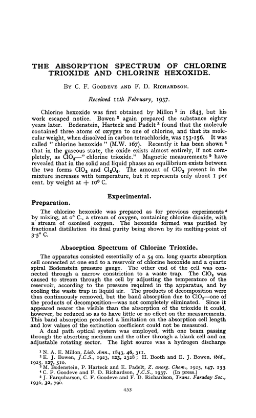 The absorption spectrum of chlorine trioxide and chlorine hexoxide