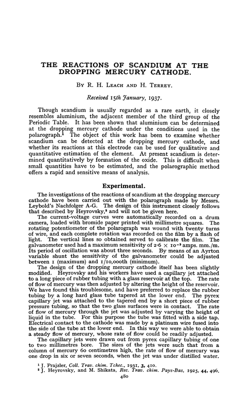 The reactions of scandium at the dropping mercury cathode