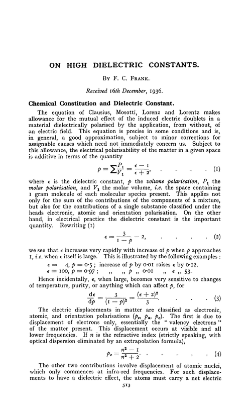 On high dielectric constants