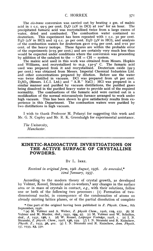 Kinetic-radioactive investigations on the active surface of crystalline powders