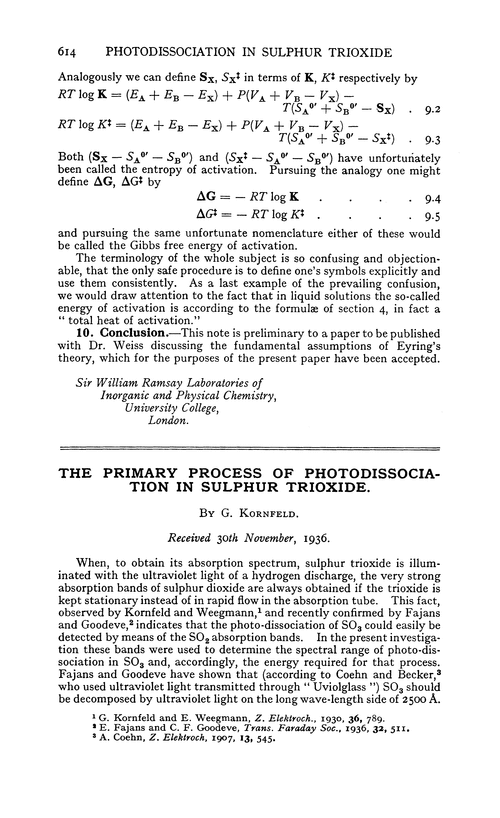 The primary process of photodissociation in sulphur trioxide