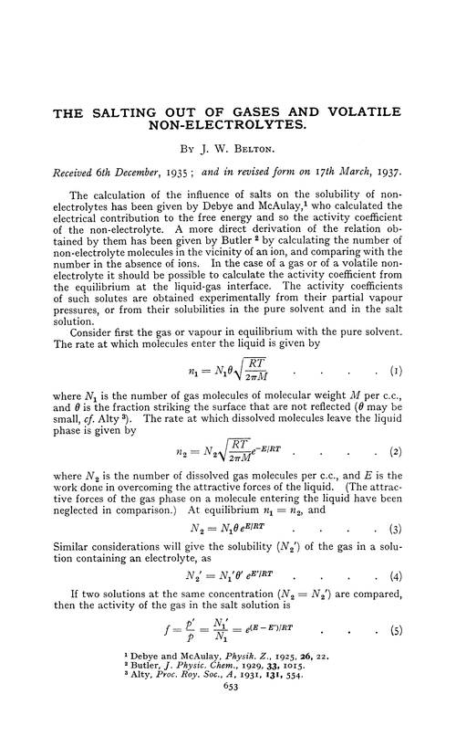 The salting out of gases and volatile non-electrolytes