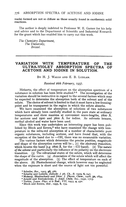 Variation with temperature of the ultra-violet absorption spectra of acetone and iodine in solution