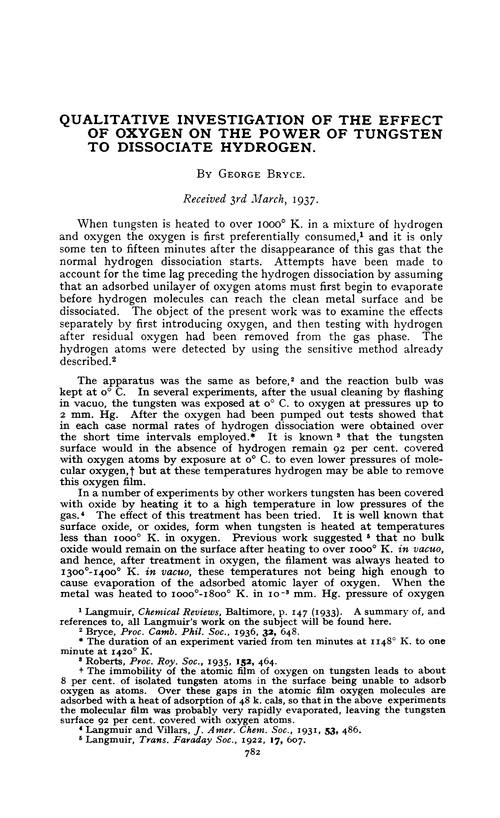 Qualitative investigation of the effect of oxygen on the power of tungsten to dissociate hydrogen