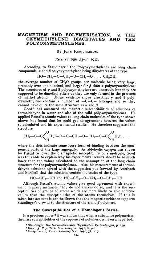 Magnetism and polymerisation. 2. The oxymethylene diacetates and the Polyoxymethylenes