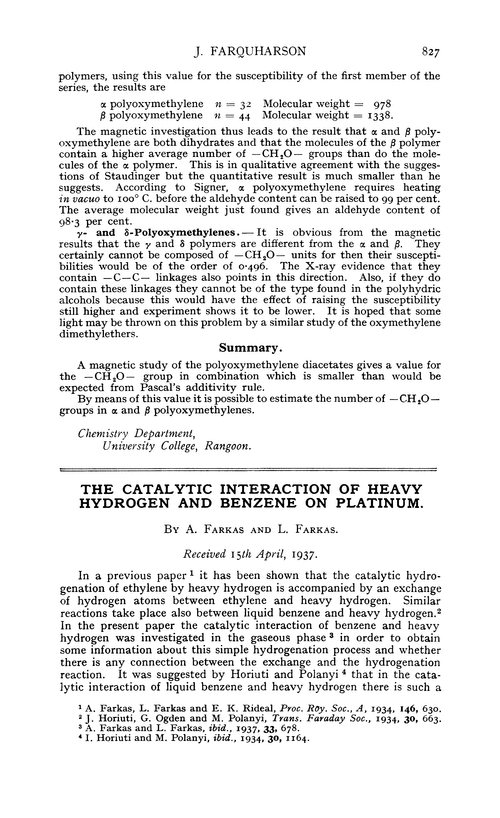 The catalytic interaction of heavy hydrogen and benzene on platinum