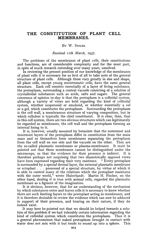 The constitution of plant cell membranes