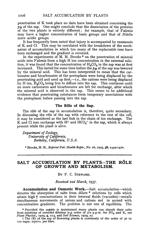Salt accumulation by plants—the rôle of growth and metabolism