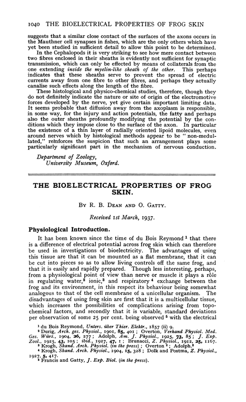 The bioelectrical properties of frog skin
