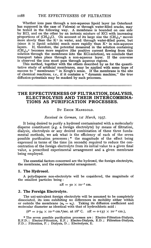 The effectiveness of filtration, dialysis, electrolysis and their intercombinations as purification processes