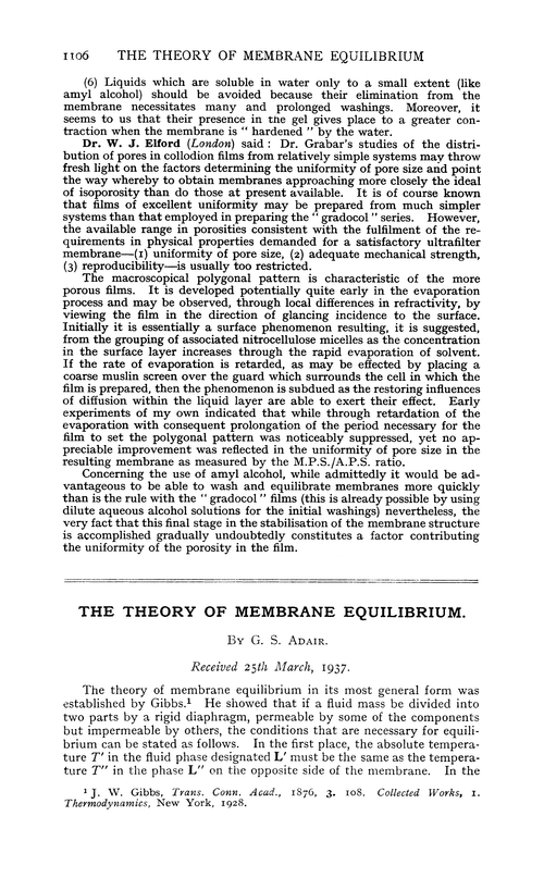 The theory of membrane equilibrium