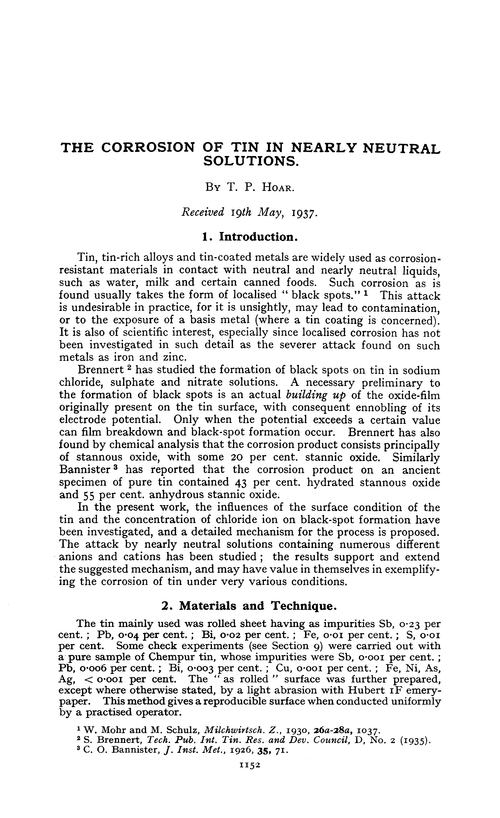 The corrosion of tin in nearly neutral solutions
