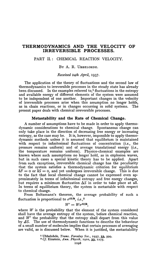 Thermodynamics and the velocity of irreversible processes