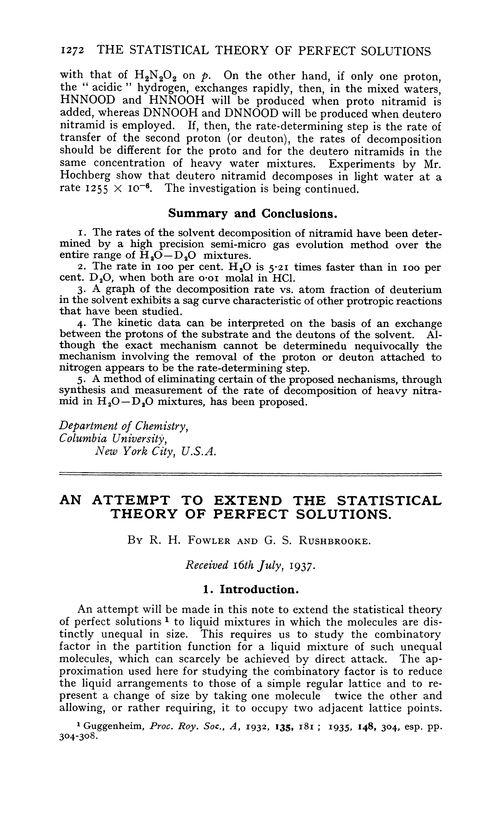 An attempt to extend the statistical theory of perfect solutions