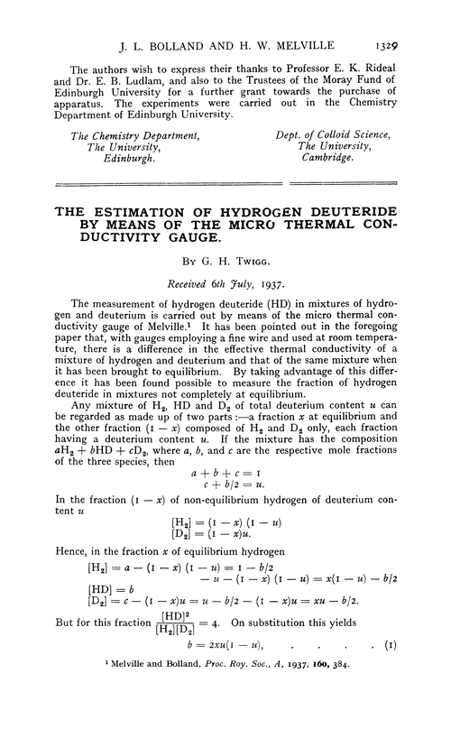 The estimation of hydrogen deuteride by means of the micro thermal conductivity gauge