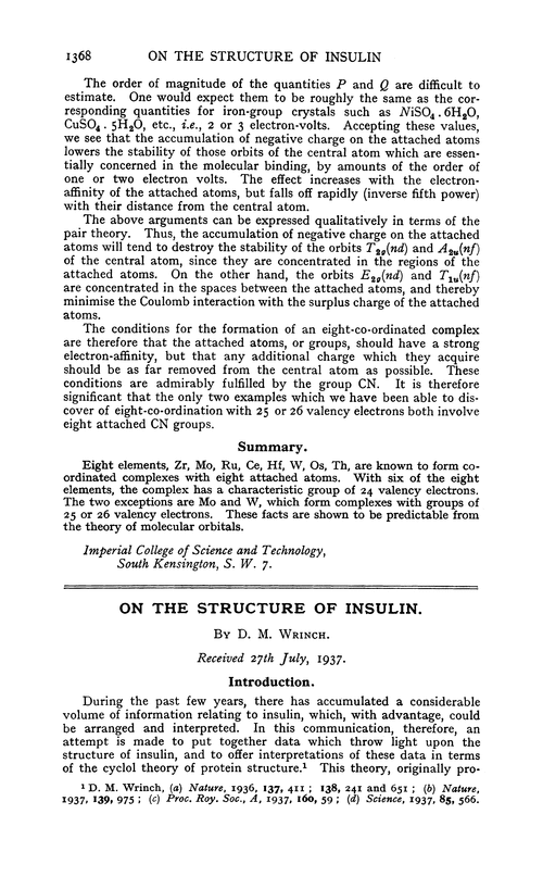 On the structure of insulin